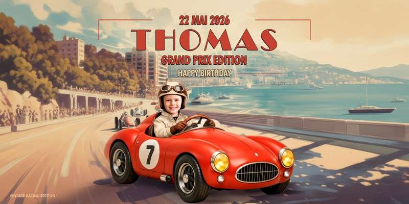 Custom vintage racing birthday banner design example (personalized style)