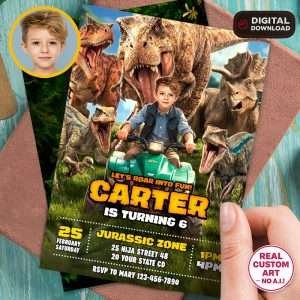 Epic Dinosaur Birthday Invitation Custom Photo Boy Explorer