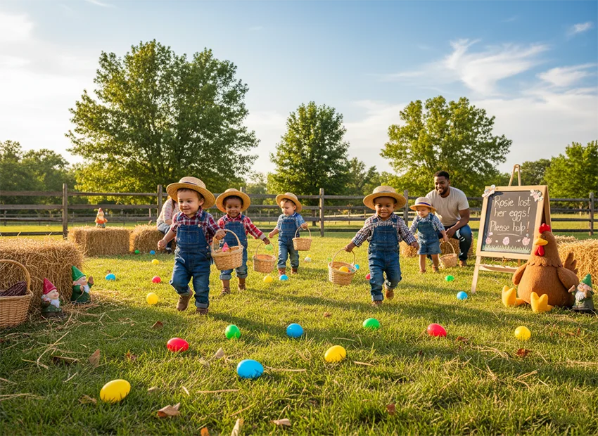 Farm themed barnyard egg hunt for toddlers