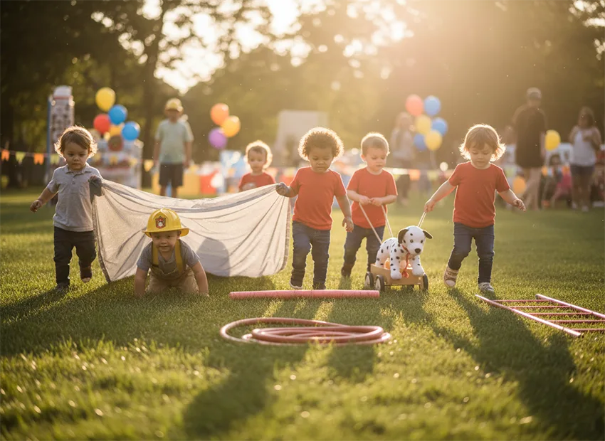 Firefighter birthday party obstacle course training game