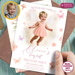 Baby Fairy photo birthday invitation 5x7