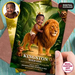 Wild One photo birthday invitation 5x7