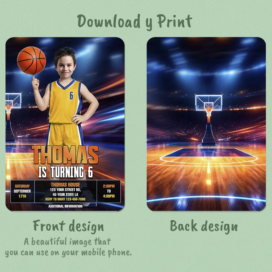Personalized Basketball Party Invitation – Custom Basketball Birthday Photo Invitation – Delivered in 24h – Digital File 2 Personalized Basketball Party Invitation – Custom Basketball Birthday Photo Invitation – Delivered in 24h – Digital File