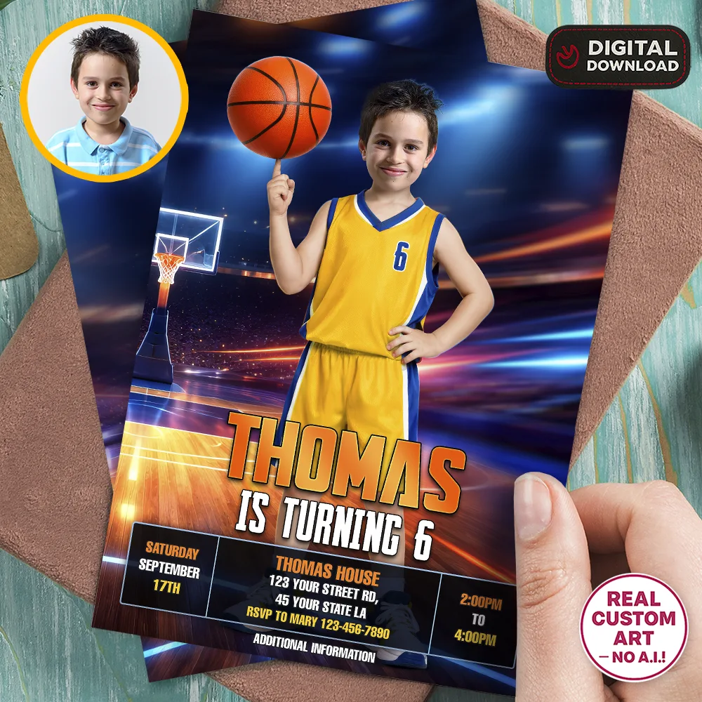 Personalized Basketball Party Invitation – Custom Basketball Birthday Photo Invitation – Delivered in 24h – Digital File 1 Personalized Basketball Party Invitation – Custom Basketball Birthday Photo Invitation – Delivered in 24h – Digital File