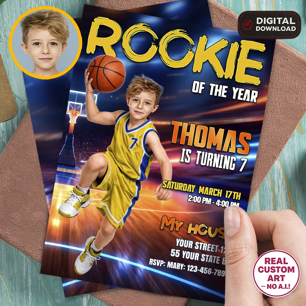 Basketball Birthday Bundle – Personalized Basketball Party Pack with Photo – Digital Download – Ready in 24h 2 Rookie Of The Year Photo Invitation – Basketball Birthday Invitation – Delivered in 24h – Digital File