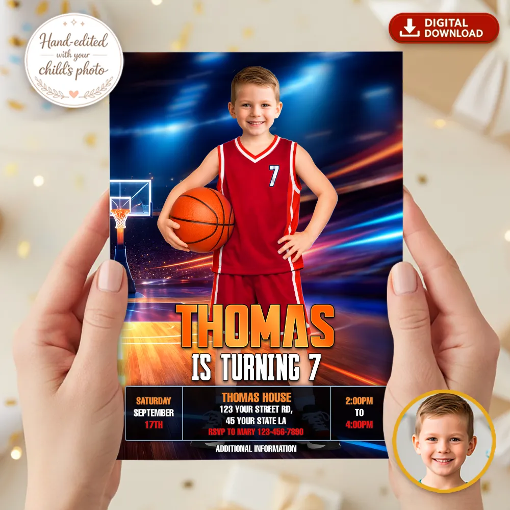 Custom Basketball Party Invitation | Personalized All-Star Game Day Photo Invite 2 Custom Basketball Party Invitation | Personalized All-Star Game Day Photo Invite