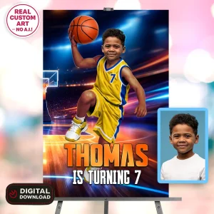 Basketball Photo Welcome Sign – Personalized Basket Party Decor (24h Delivery) – Digital Download