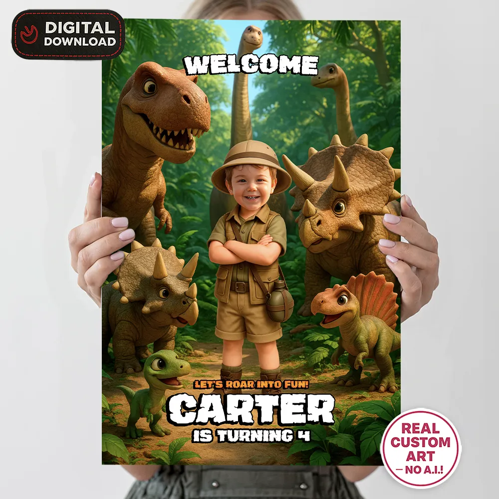 Dinosaur Welcome Sign With Photo – Personalized Dino Party Decoration – Delivered in 24h – Digital File 2 Dinosaur Welcome Sign With Photo – Personalized Dino Party Decoration – Delivered in 24h – Digital File - Image 2