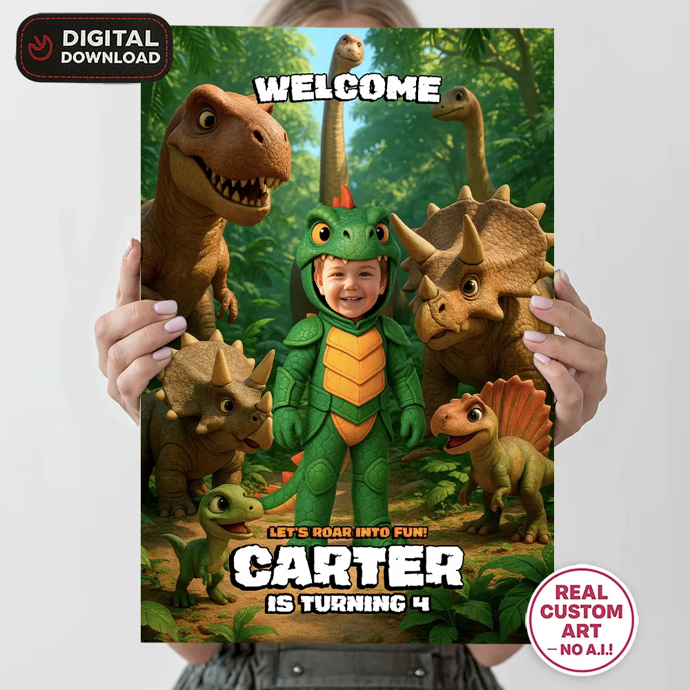 Dinosaur Photo Welcome Sign – Custom T-Rex Party Decoration – Delivered in 24h – Digital File 2 Dinosaur Photo Welcome Sign – Custom T-Rex Party Decoration – Delivered in 24h – Digital File