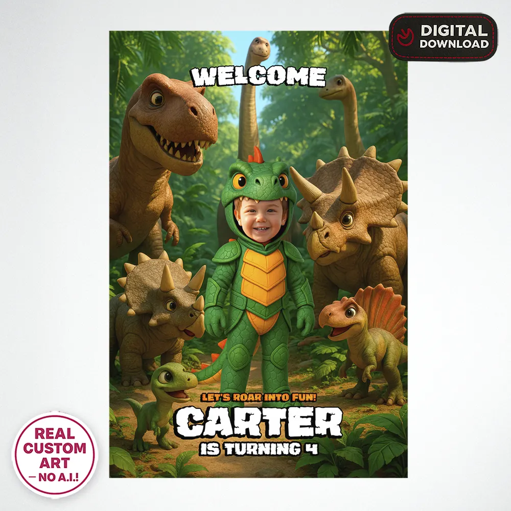 Dinosaur Photo Welcome Sign – Custom T-Rex Party Decoration – Delivered in 24h – Digital File 3 Dinosaur Photo Welcome Sign – Custom T-Rex Party Decoration – Delivered in 24h – Digital File