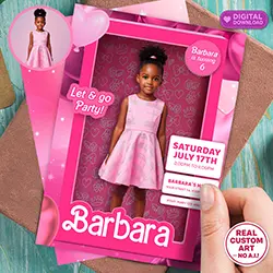 Doll Box photo birthday invitation 5x7