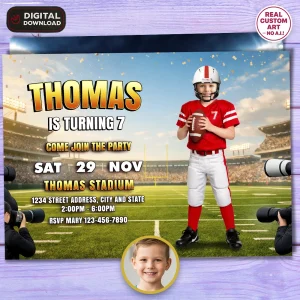 American Football Photo Invitation – Custom Football Birthday Invite – Delivered in 24h – Digital File