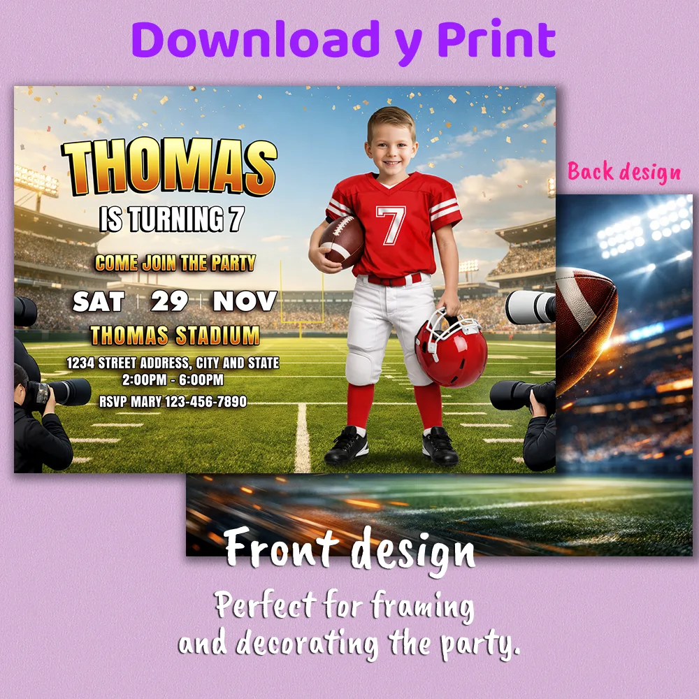 American Football Invitation – Custom Football Birthday Photo Invite – Delivered in 24h – Digital File 2 American Football Invitation – Custom Football Birthday Photo Invite – Delivered in 24h – Digital File