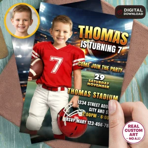 Football Birthday Photo Invitation – Custom Football Party Design – Delivered in 24h – Digital File