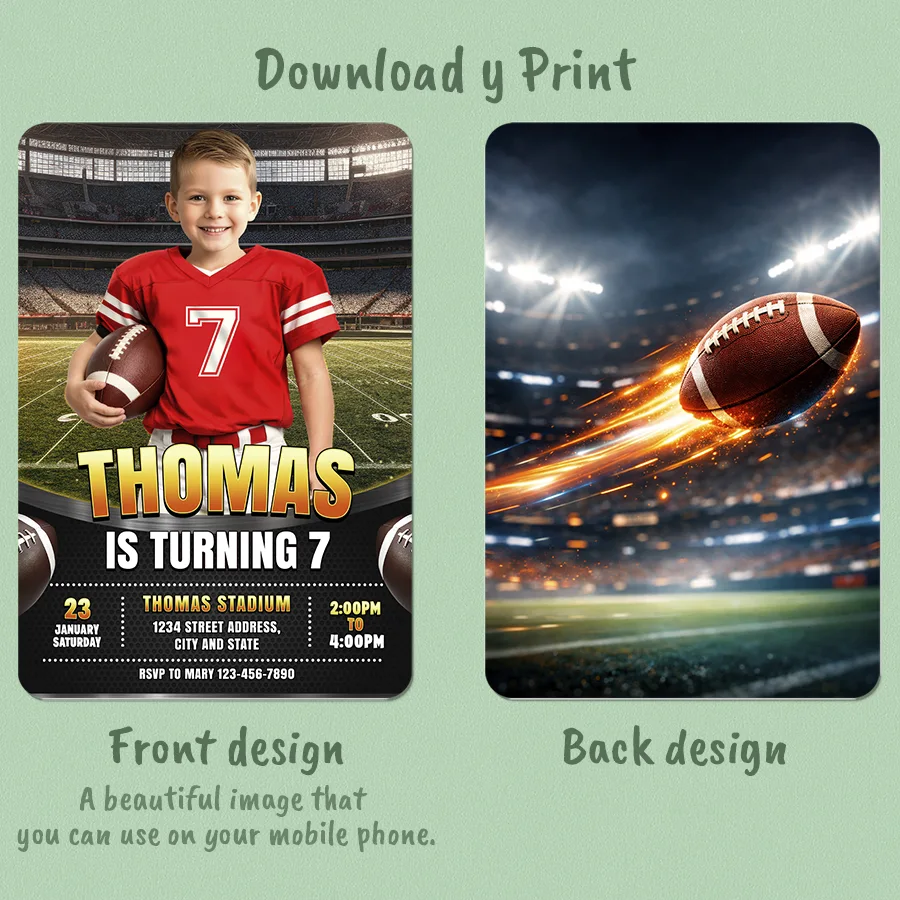Football Birthday Party Invitation – Custom Football Photo Invitation – Delivered in 24h – Digital File 2 Football Birthday Party Invitation – Custom Football Photo Invitation – Delivered in 24h – Digital File - Image 2