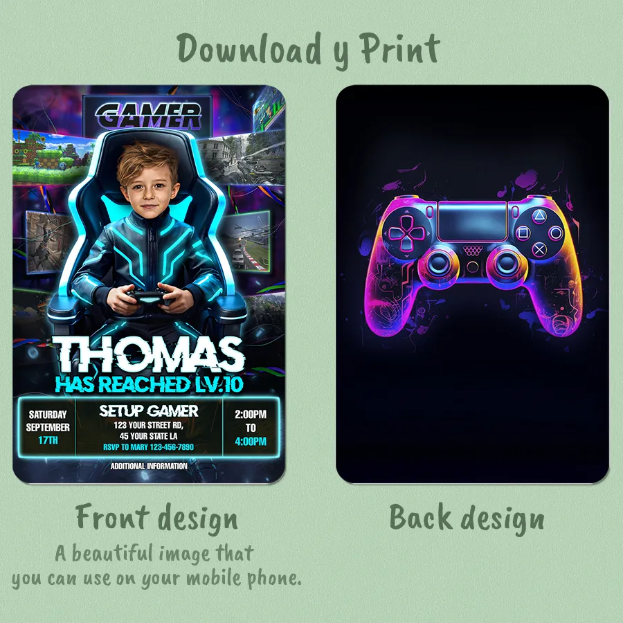 Personalized Gamer Birthday Invitation – Custom Video Game Photo Invitation – Delivered in 24h – Digital File 2 Personalized Gamer Birthday Invitation – Custom Video Game Photo Invitation – Delivered in 24h – Digital File