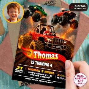 Turbo Racing Monster Truck Birthday Invitation – Personalized Off-Road Photo Invitation – Delivered in 24h – Digital File