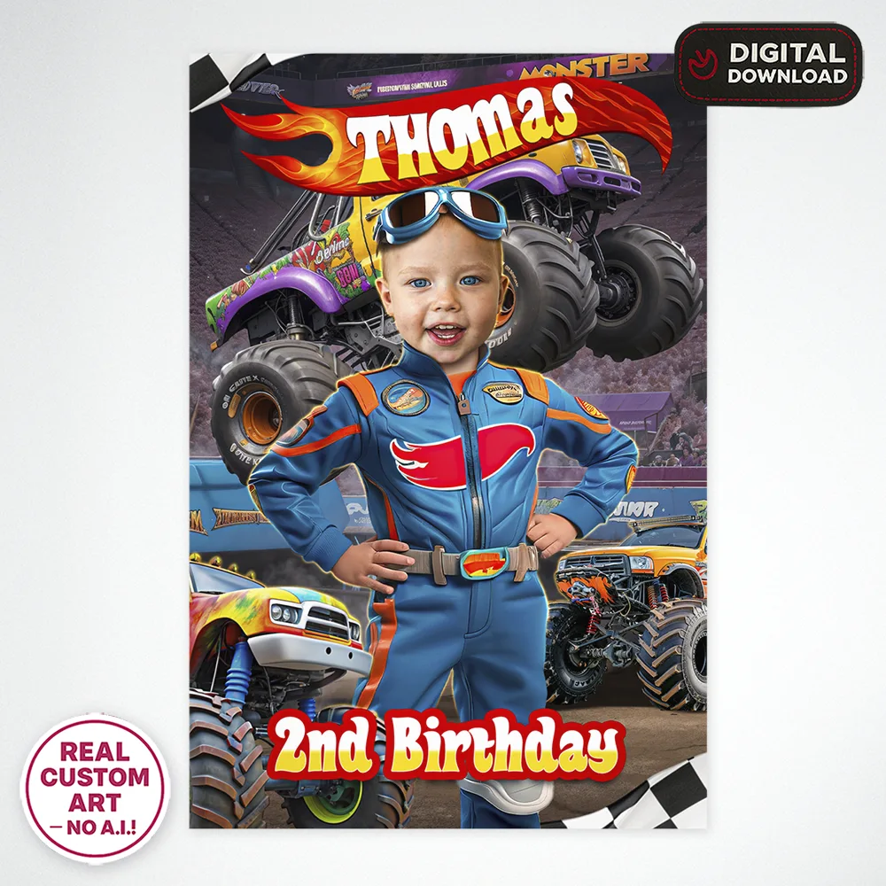 Monster Truck Turbo Race Welcome Sign – Custom Racing Birthday Decoration With Photo – Delivered in 24h – Digital File 3 Monster Truck Turbo Race Welcome Sign – Custom Racing Birthday Decoration With Photo – Delivered in 24h – Digital File