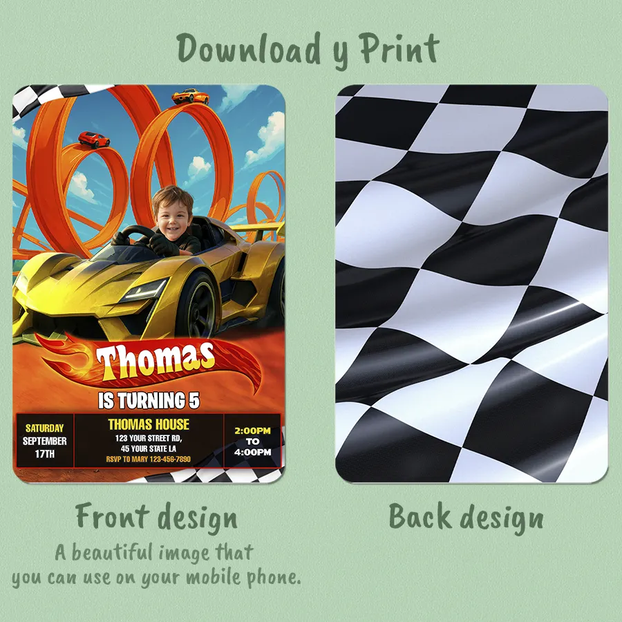 Turbo Racing Cars Birthday Invitation – Custom High-Speed Photo Invitation – Delivered in 24h – Digital File 2 Turbo Racing Cars Birthday Invitation – Custom High-Speed Photo Invitation – Delivered in 24h – Digital File - Image 2