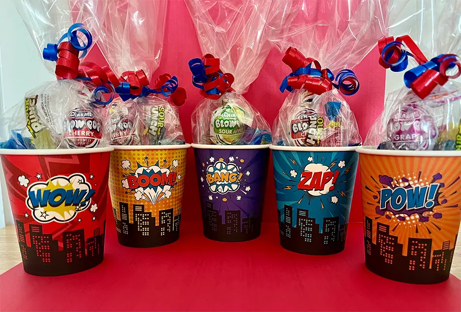 Superhero birthday photo booth setup for kids