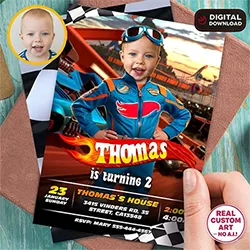 Turbo Racing photo birthday invitation 5x7