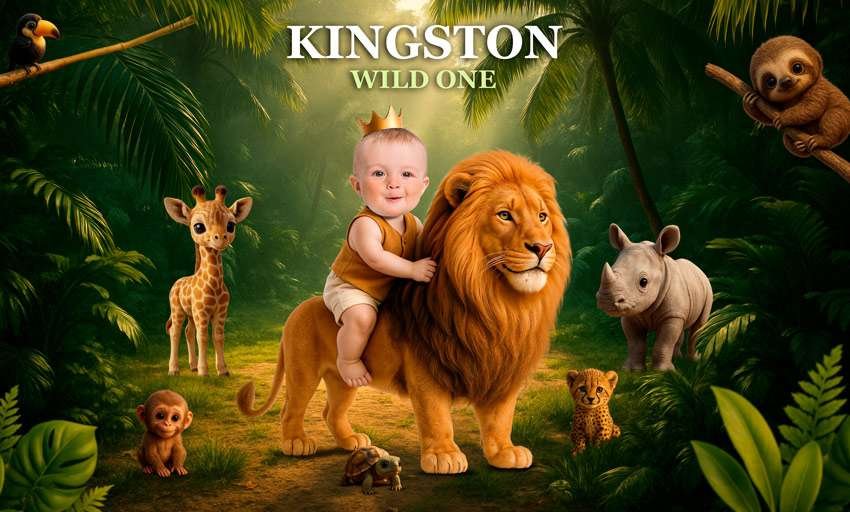 Custom jungle birthday banner design example (personalized style)