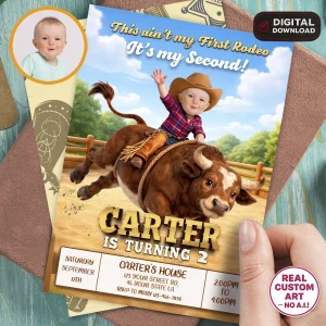 2nd Birthday Rodeo Invitation – This Ain’t My First Rodeo Photo Invitation – Delivered in 24h – Digital File