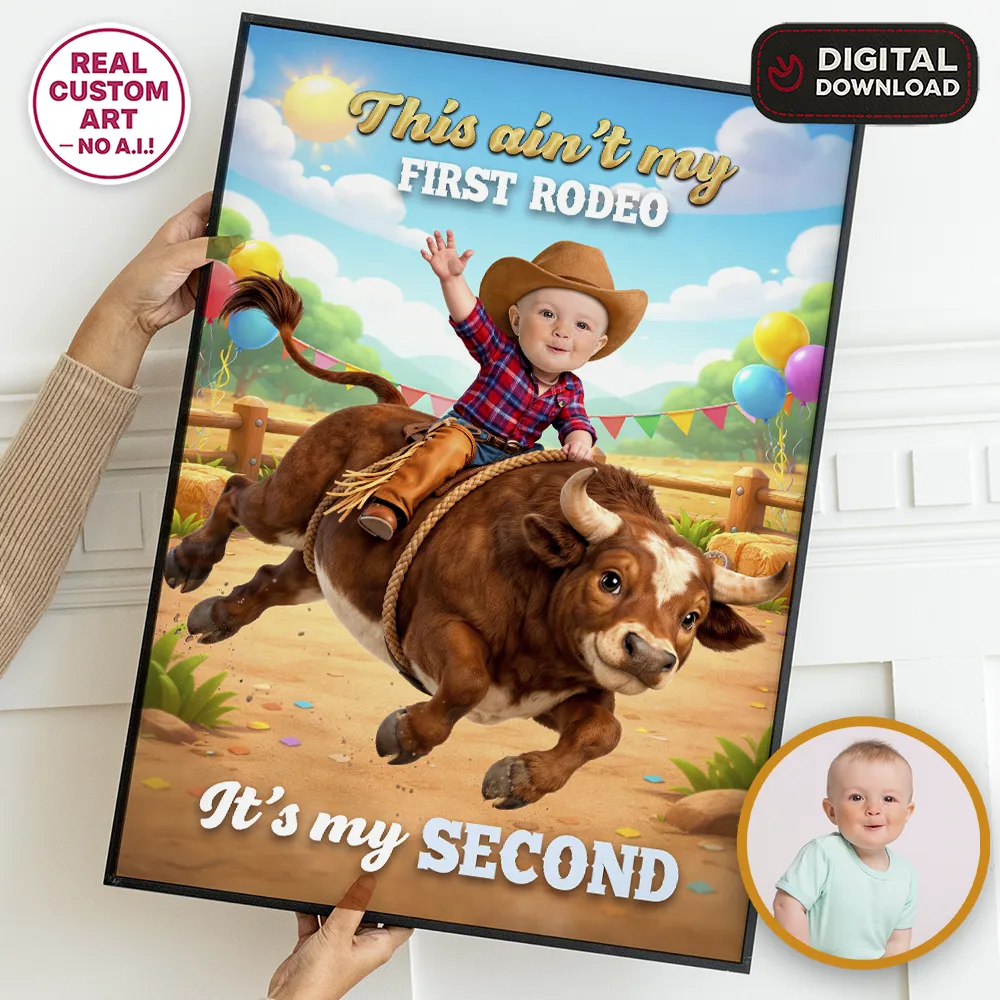 Cowboy Birthday Welcome Sign | Bucking Bull Rodeo Party Banner 1 Cowboy Birthday Welcome Sign Custom Photo Riding Bull