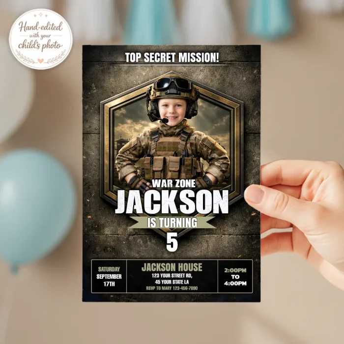 Military Birthday Invitation – Custom Army Soldier Party Photo Invite – Delivered in 24h – Digital File