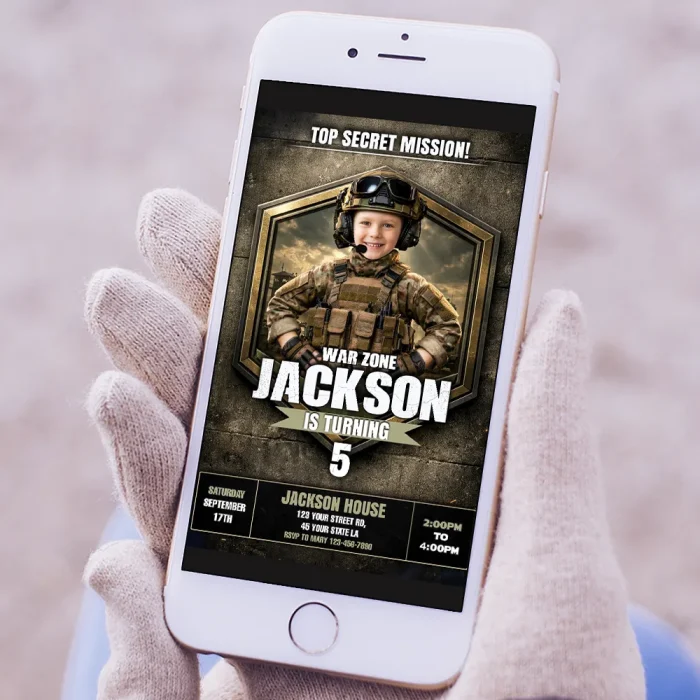 Military Birthday Invitation – Custom Army Soldier Party Photo Invite – Delivered in 24h – Digital File