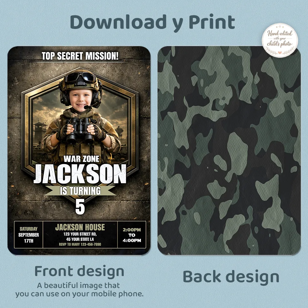 Military Birthday Party Invitation – Custom Army Soldier Photo Invitation – Delivered in 24h – Digital File 5 Military Birthday Party Invitation – Custom Army Soldier Photo Invitation – Delivered in 24h – Digital File - Image 5