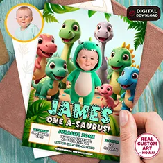 Baby Dino Costume — baby in a dinosaur outfit, personalized dinosaur birthday design