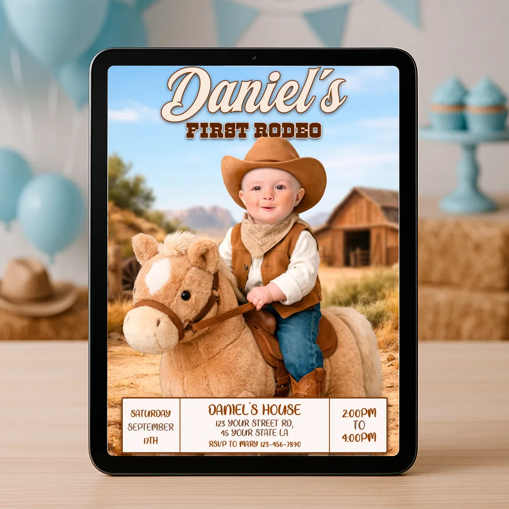 First Rodeo Photo Invitation – Custom Baby Cowboy Birthday Invitation – Delivered in 24h – Digital File 4 First Rodeo Photo Invitation – Custom Baby Cowboy Birthday Invitation – Delivered in 24h – Digital File