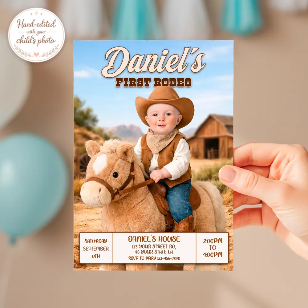 First Rodeo Photo Invitation – Custom Baby Cowboy Birthday Invitation – Delivered in 24h – Digital File 3 First Rodeo Photo Invitation – Custom Baby Cowboy Birthday Invitation – Delivered in 24h – Digital File