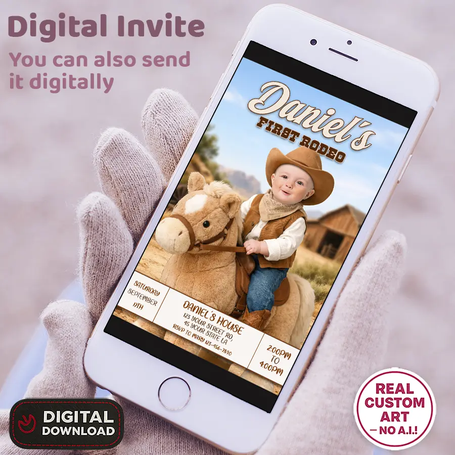 First Rodeo Photo Invitation – Custom Baby Cowboy Birthday Invitation – Delivered in 24h – Digital File 6 First Rodeo Photo Invitation – Custom Baby Cowboy Birthday Invitation – Delivered in 24h – Digital File