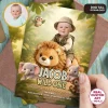 Cute Wild One Birthday Invitation | Custom Baby Plush Lion Photo Invite 2 Cute Wild One Birthday Invitation Baby Plush Lion Photo