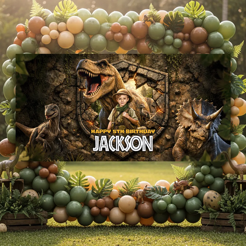 Jurassic Birthday Banner – Custom Dinosaur Party Decoration With Photo – Delivered in 24h – Digital File 2 Jurassic Birthday Banner – Custom Dinosaur Party Decoration With Photo – Delivered in 24h – Digital File