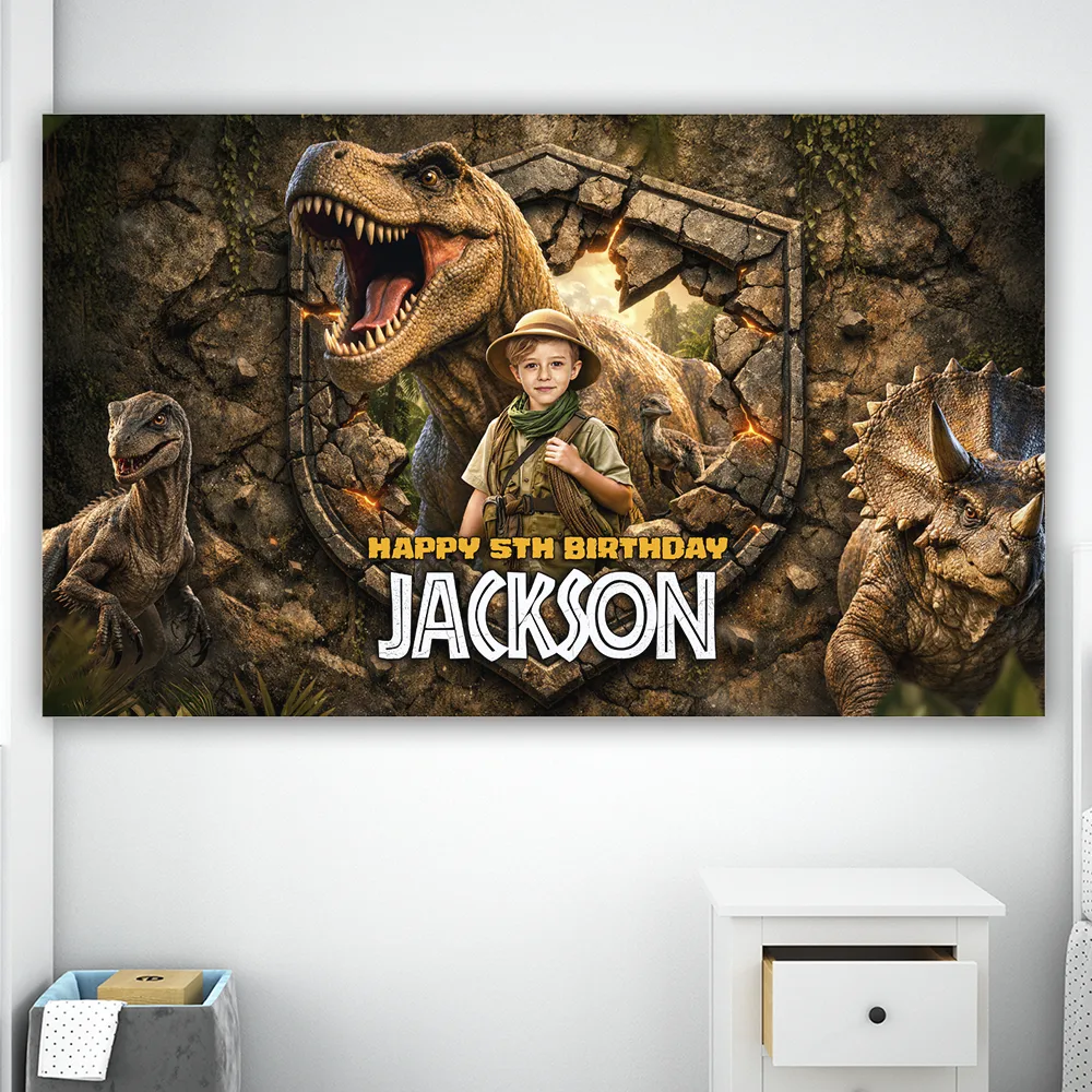 Jurassic Birthday Banner – Custom Dinosaur Party Decoration With Photo – Delivered in 24h – Digital File 3 Jurassic Birthday Banner – Custom Dinosaur Party Decoration With Photo – Delivered in 24h – Digital File - Image 3