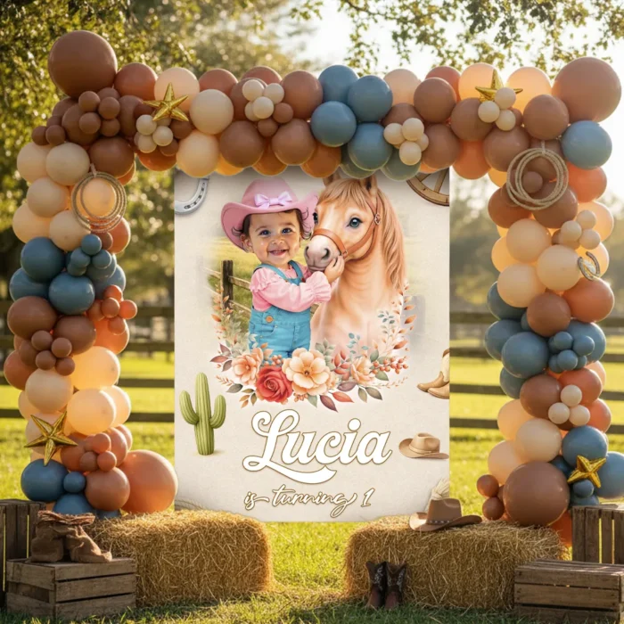 First Rodeo Pink Birthday Welcome Sign – Custom Cowgirl Party Decoration With Photo – Delivered in 24h – Digital File