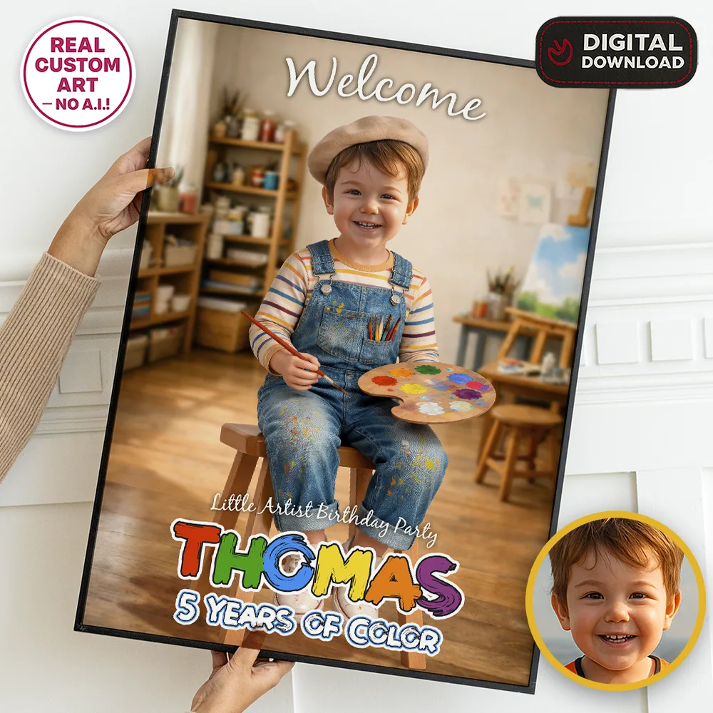 Art Party Photo Welcome Sign – Personalized Little Artist Birthday Decor (24h Delivery) – Digital Download 1 Art Party Photo Welcome Sign – Personalized Little Artist Birthday Decor (24h Delivery) – Digital Download