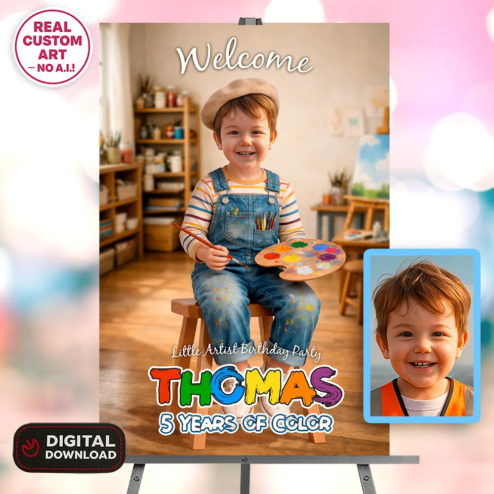 Art Party Photo Welcome Sign – Personalized Little Artist Birthday Decor (24h Delivery) – Digital Download 4 Art Party Photo Welcome Sign – Personalized Little Artist Birthday Decor (24h Delivery) – Digital Download - Image 4