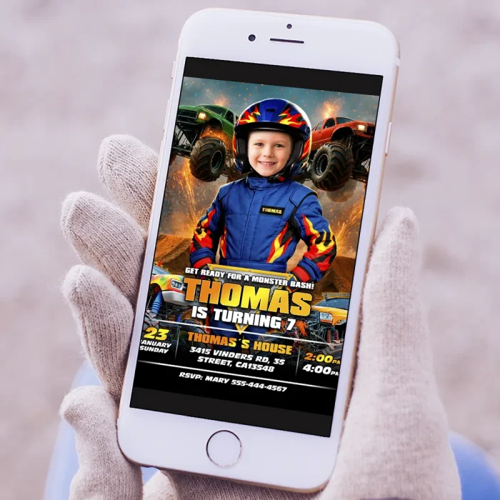 Monster Truck Racing Party Invitation – Personalized Off-Road Birthday Photo Invitation – Delivered in 24h – Digital File