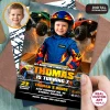 Printable Monster Truck Racing Invitation | Personalized Obstacle Course Photo Invite 2 Monster Truck Racing Invitation with Child Photo Jumping Over Cars