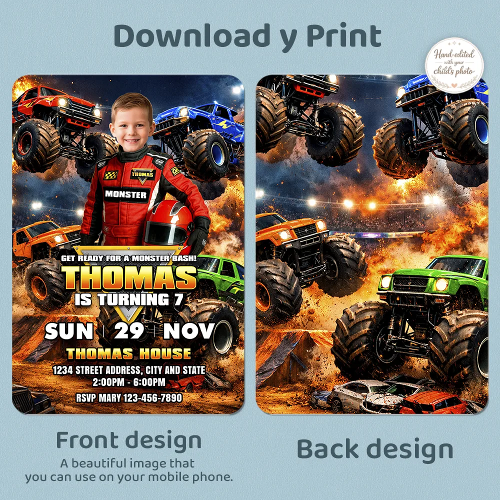 Monster Truck Birthday Invitation – Personalized Off-Road Photo Invitation – Delivered in 24h – Digital File 3 Monster Truck Birthday Invitation – Personalized Off-Road Photo Invitation – Delivered in 24h – Digital File (Copy)