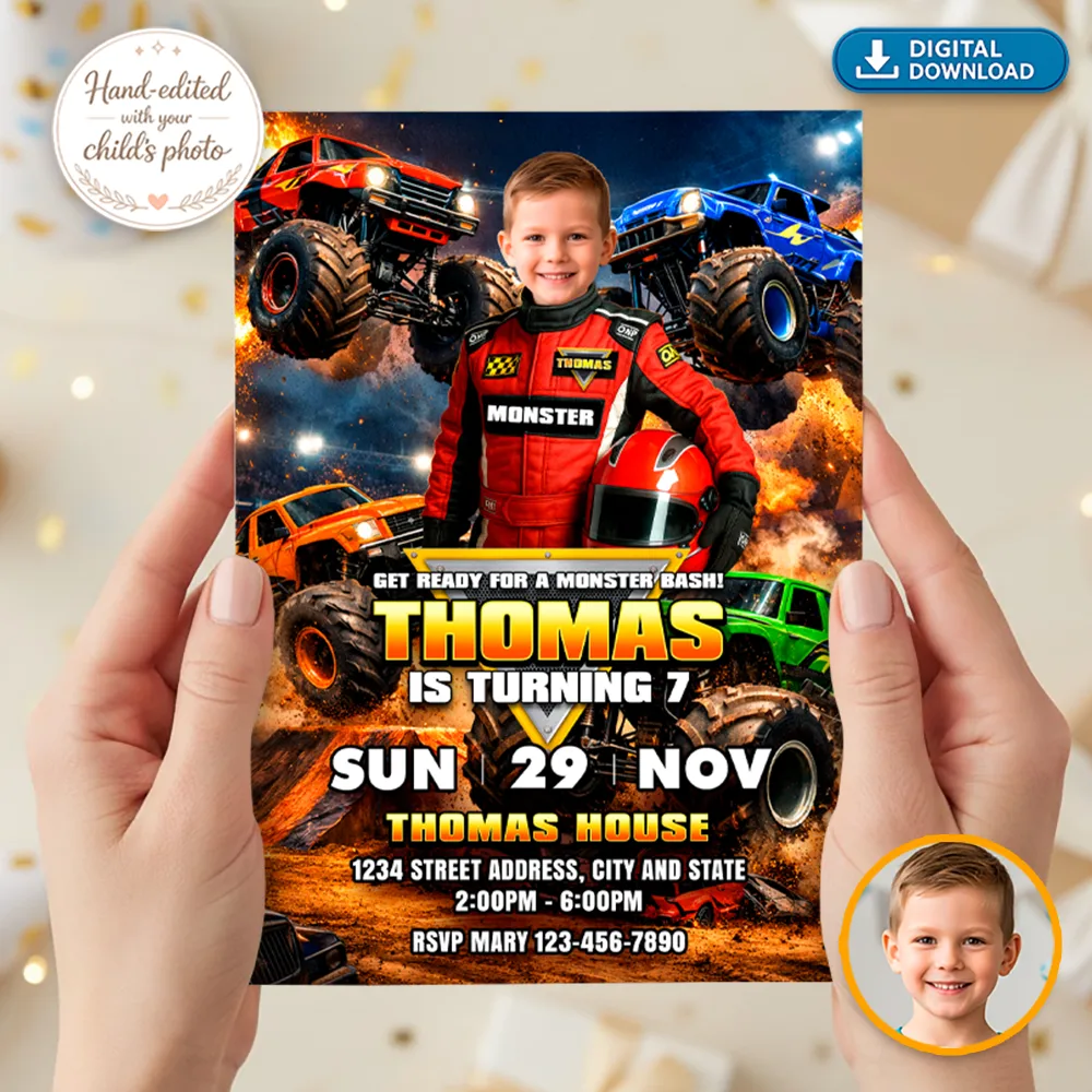Monster Truck Birthday Invitation – Personalized Off-Road Photo Invitation – Delivered in 24h – Digital File 2 Monster Truck Birthday Invitation – Personalized Off-Road Photo Invitation – Delivered in 24h – Digital File (Copy)