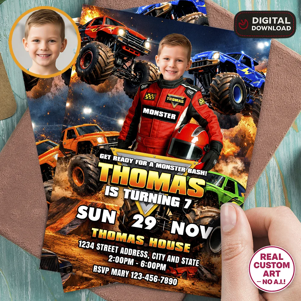 Monster Truck Birthday Invitation – Personalized Off-Road Photo Invitation – Delivered in 24h – Digital File 1 Monster Truck Birthday Invitation – Personalized Off-Road Photo Invitation – Delivered in 24h – Digital File (Copy)