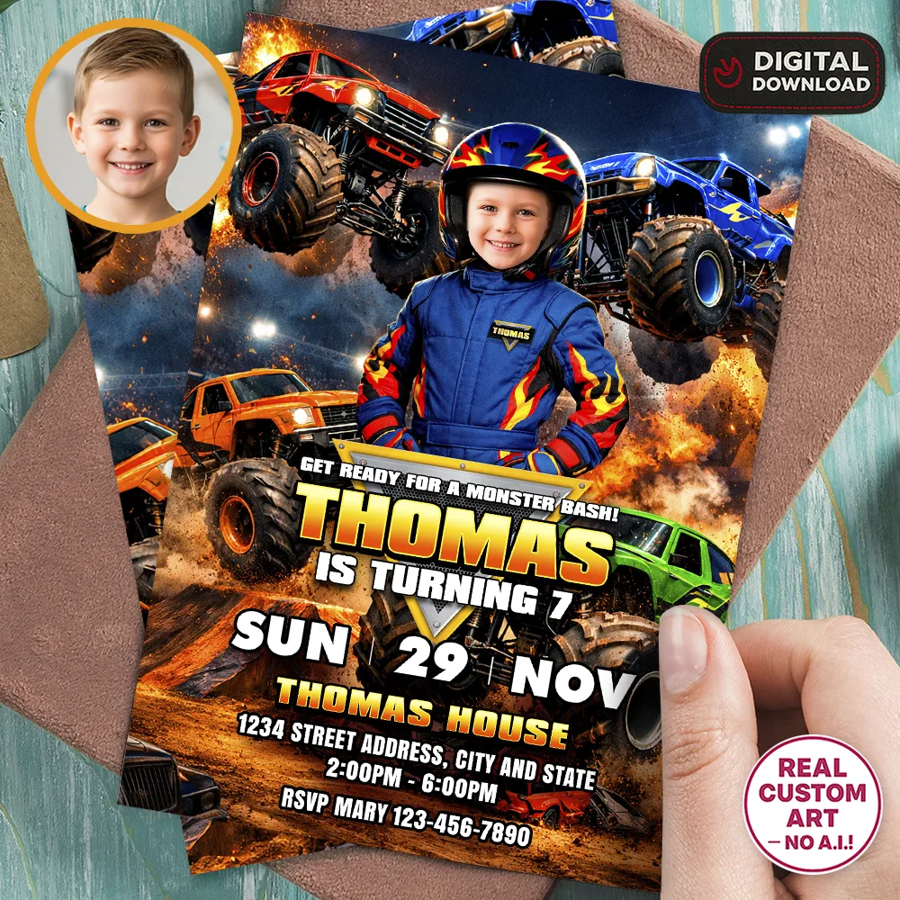 Monster Truck Party Invitation – Personalized Off-Road Birthday Photo Invitation – Delivered in 24h – Digital File 1 Monster Truck Party Invitation – Personalized Off-Road Birthday Photo Invitation – Delivered in 24h – Digital File