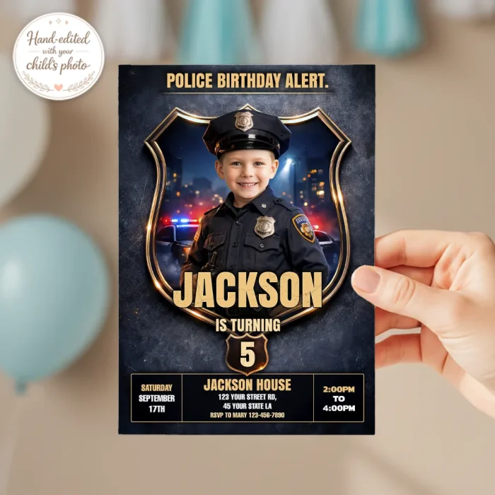 Police Birthday Invitation – Custom Police Officer Party Photo Invitation – Delivered in 24h – Digital File