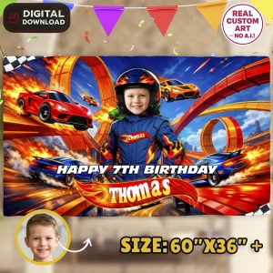 Racing Cars Birthday Banner Custom Photo Backdrop