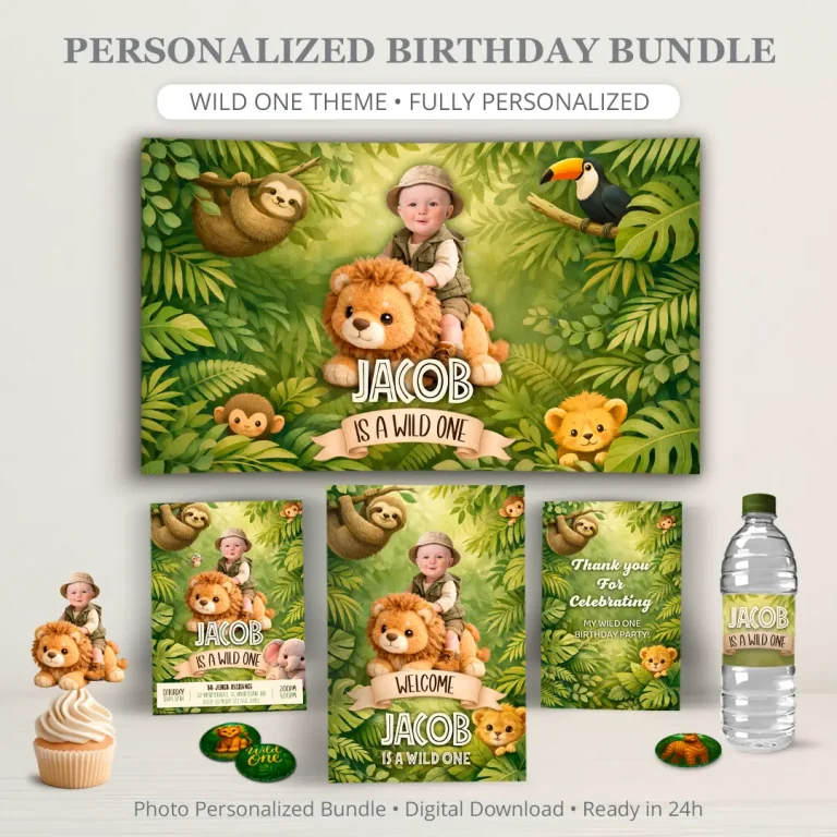 Wild One Party Bundle Custom Photo Invitation and Decorations